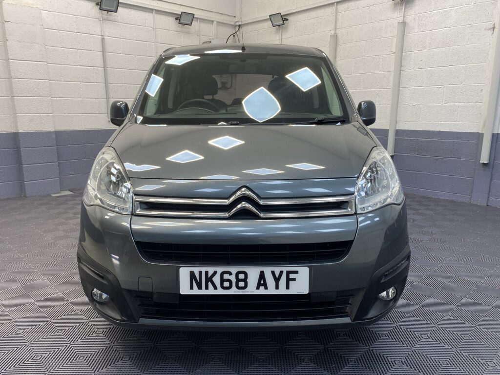 A Grey wheelchair accessible accessible (WAV) Citroen Berlingo that is for sale at Michael Harraway Cars Front view. NK68 AYF 3