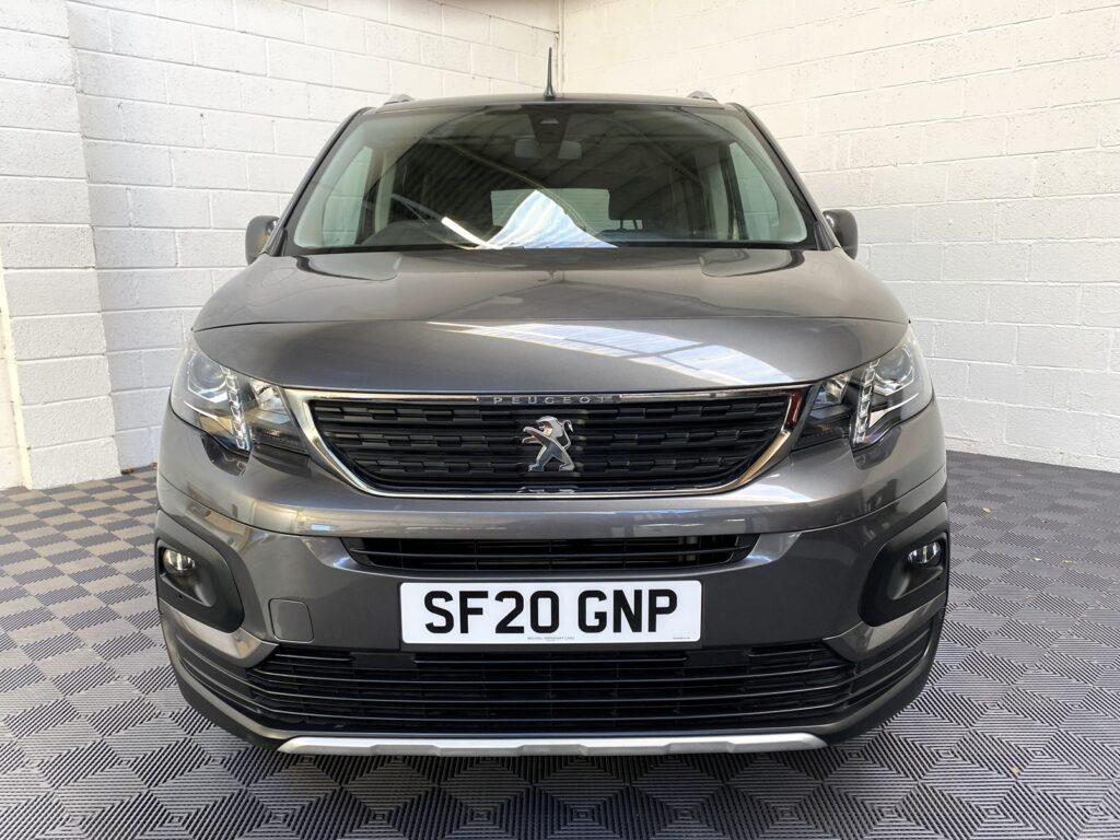 Peugeot Rifter WAV wheelchair accessible vehicle for sale at Michael Harraway Cars, Weston-super-Mare, with three passenger seats, space for one wheelchair user, and a lightweight fold-flat rear access ramp. SF20 GNP 3