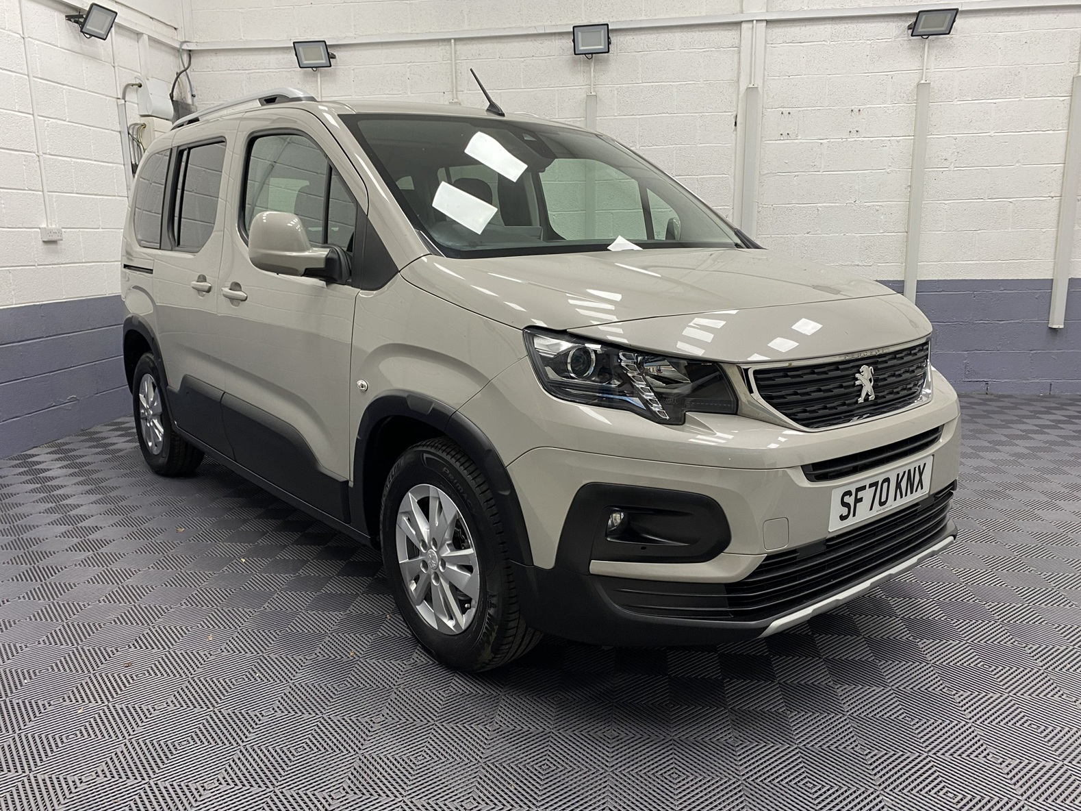 2020 Beige Peugeot Rifter front three quarter view SF70 KNX