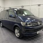 2018 Blue Volkswagen Transporter T6 LWB front three quarter view YJ68 BMU