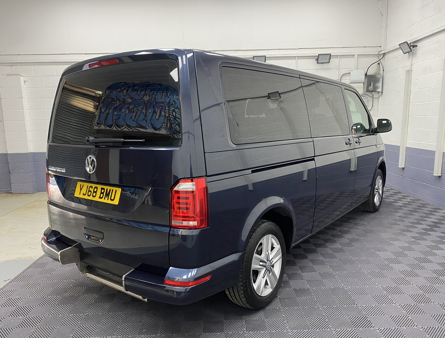 2018 Blue Volkswagen Transporter LWB wheelchair accessible vehicle rear three quarter drivers side YJ68 BMU
