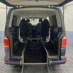 wheelchair area of a 2018 Blue Volkswagen Transporter LWB wheelchair accessible vehicle YJ68 BMU