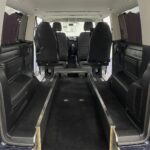lowered rear floor section on a 2018 Blue Volkswagen Transporter LWB wheelchair accessible vehicle YJ68 BMU