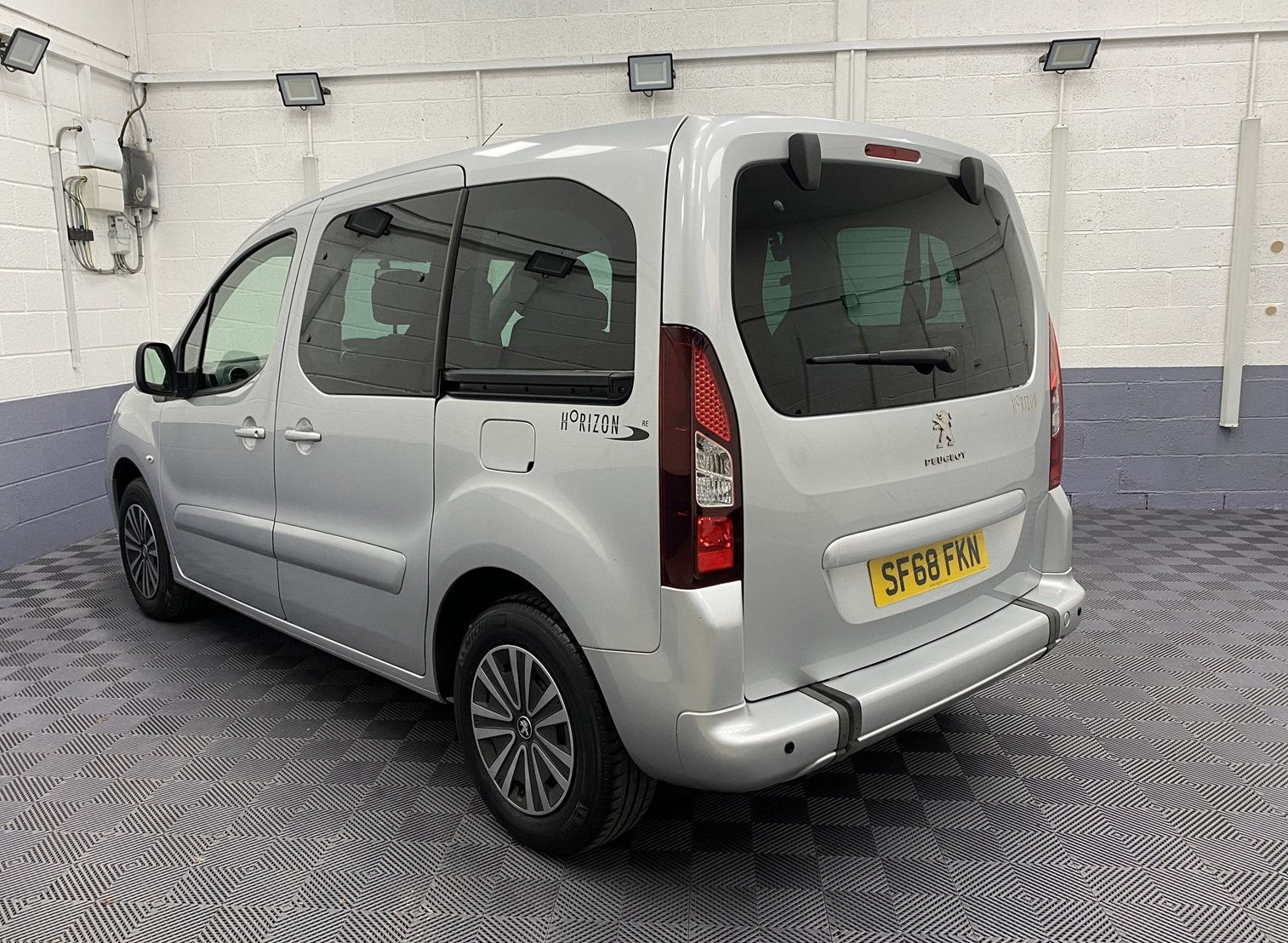 2019 silver Peugeot Partner Tepee rear three quarter view SF68 FKN
