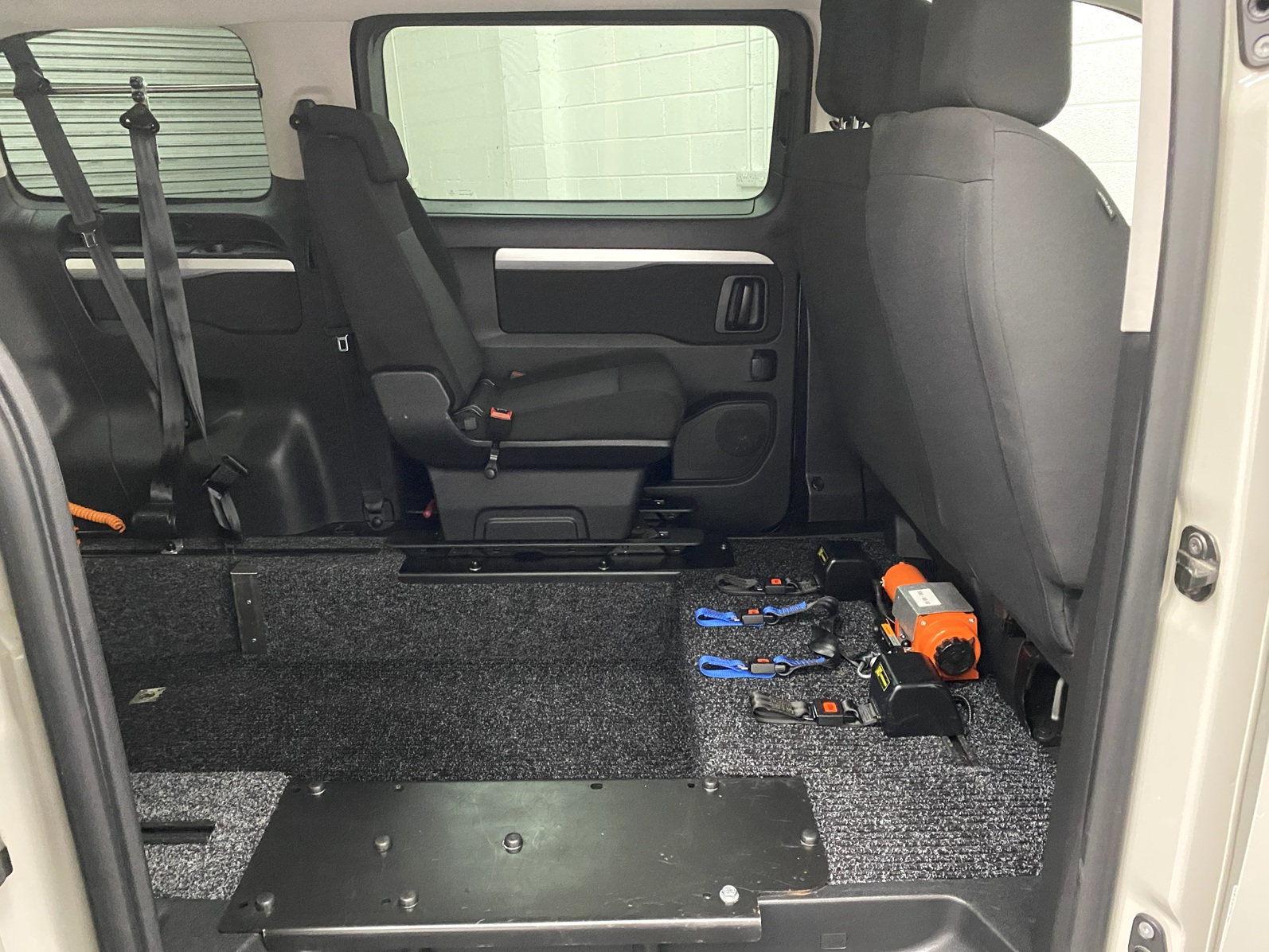 2022 Citroen Space Tourer wheelchair accessible vehicle showing lowered rear floor section and single rear seat from side door NK22 CVZ