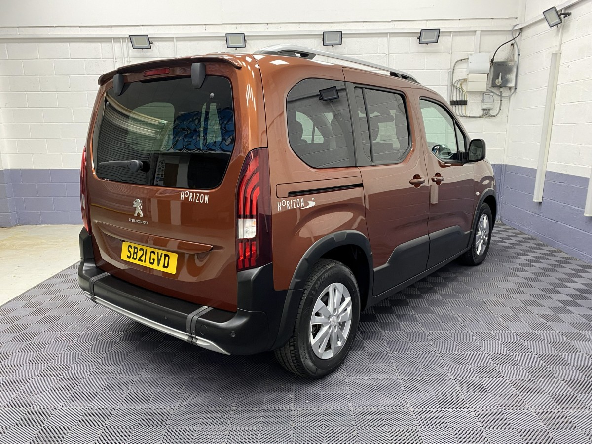 2021 Peugeot Rifter wheelchair accessible vehicle rear three quarter view SB21GVD