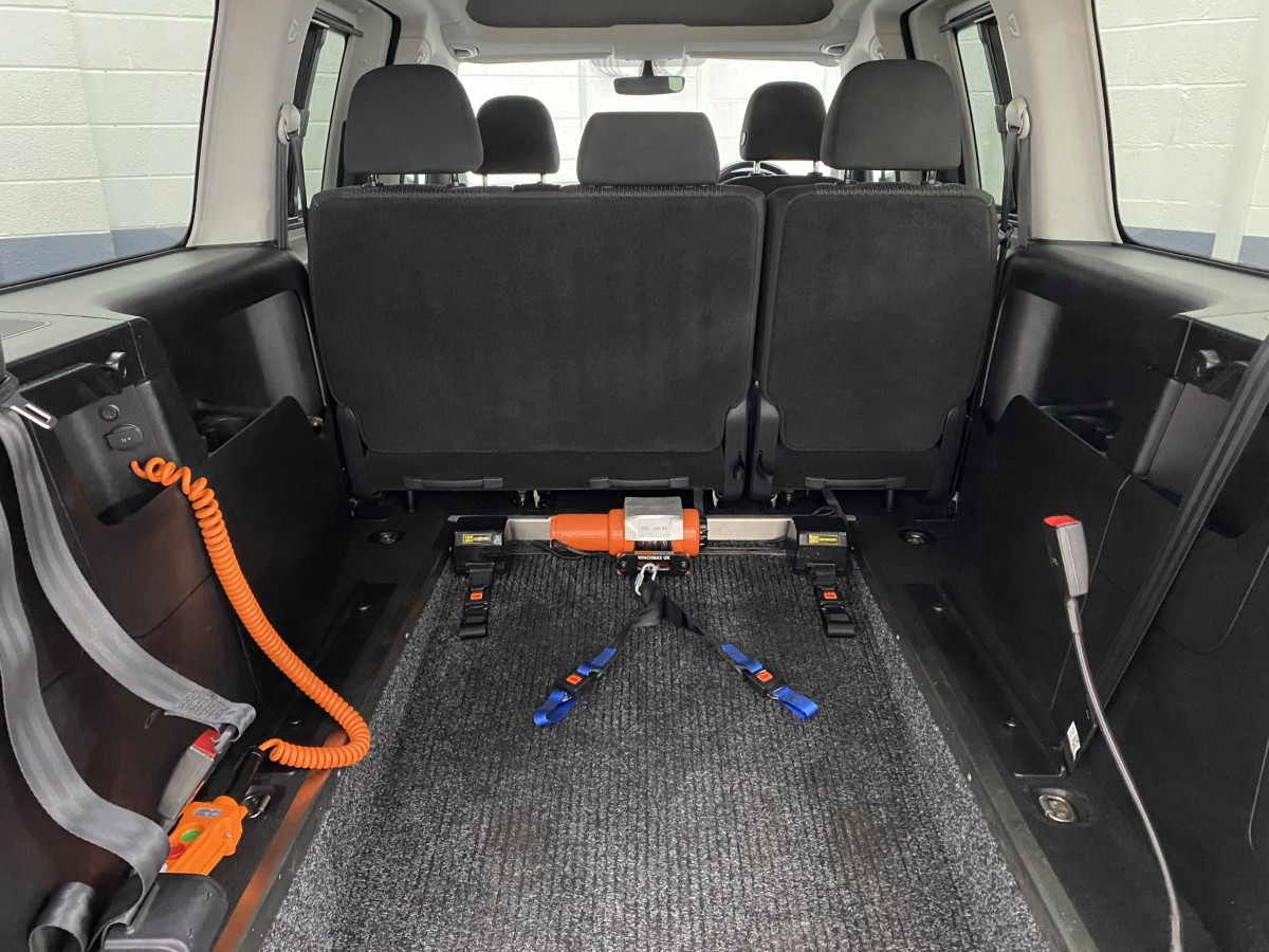 Volkswagen Caddy Maxi WAV rear wheelchair area and electric wheelchair winch and front restraining Straps NK70ASO