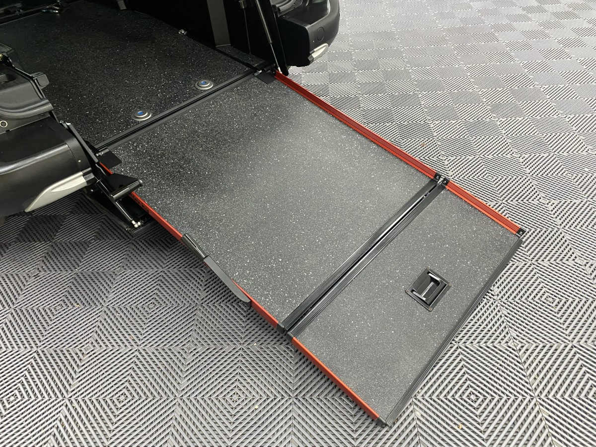 The rear ramp deployed on Peugeot Rifter wheelchair accessible vehicle SG23XYD