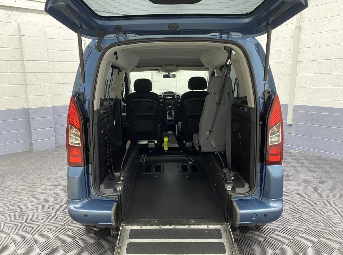2014 Peugeot Partner wheelchair accessible vehicle rear wheelchair access with wheelchair ramp deployed SF64FNS