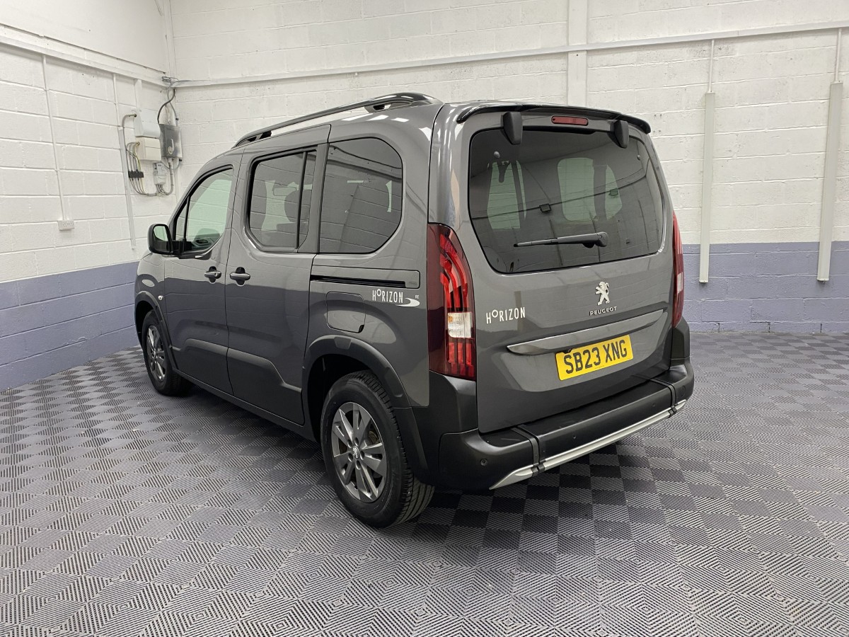2023 Peugeot Rifter Automatic wheelchair accessible vehicle rear three quarter view. SB23XNG