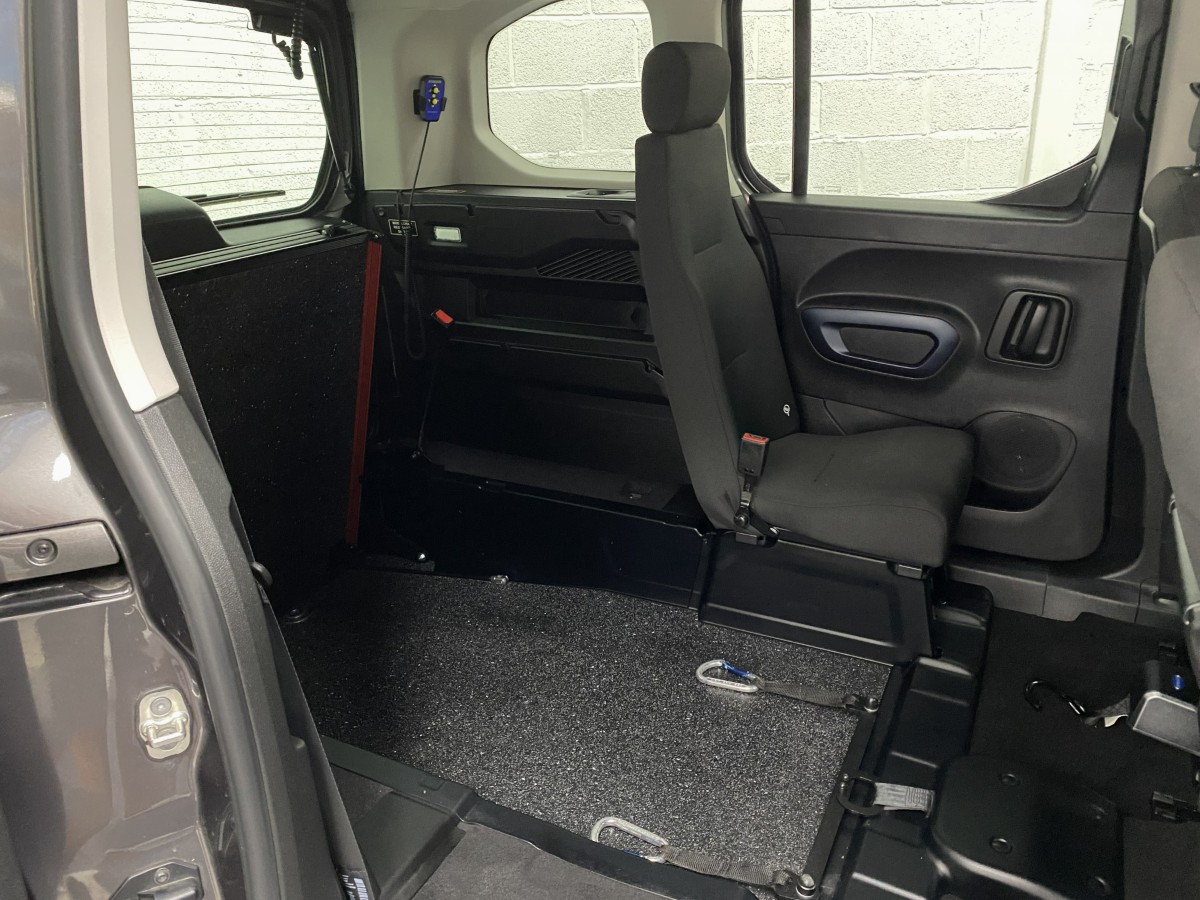2023 Peugeot Rifter Automatic wheelchair accessible vehicle single rear seat and wheelchair area from side door. SB23XNG