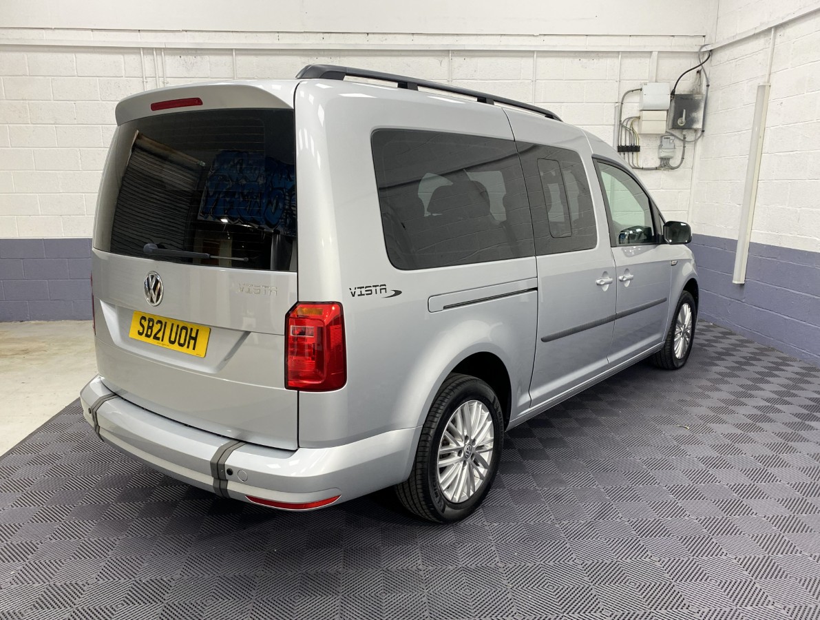 Volkswagen Caddy Maxi wheelchair accessible vehicle rear three quarter view offside SB21UOH