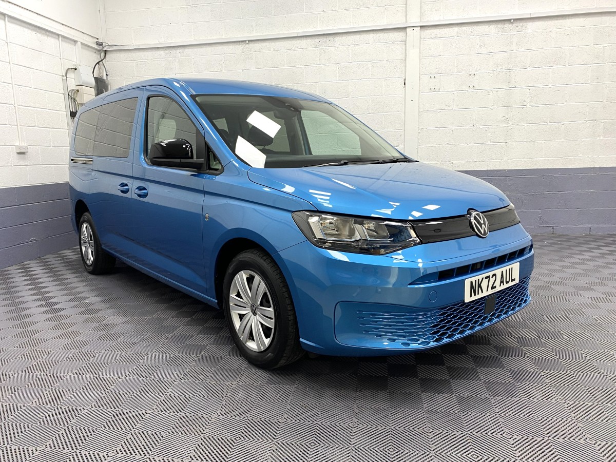 2022 Volkswagen Caddy Maxi Petrol wheelchair accessible vehicle front three quarter view NK72AUL