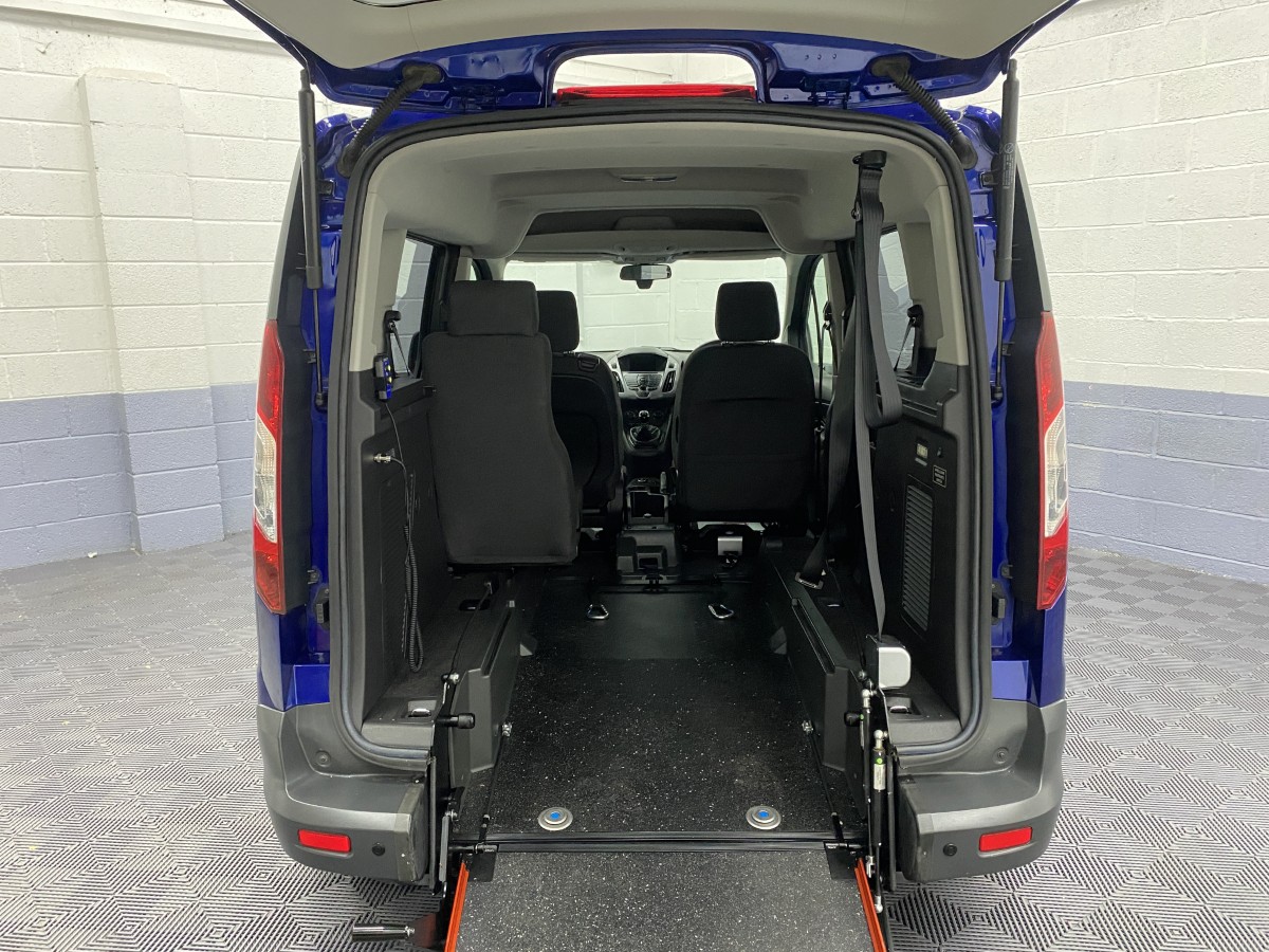 2017 Ford Tourneo Connect wheelchair accessible vehicle rear view with wheelchair ramp deployed BG17WMK
